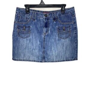 Faded Glory Skort Denim Vintage 90s Jean Button Pockets Skirt Womens 10 Blue